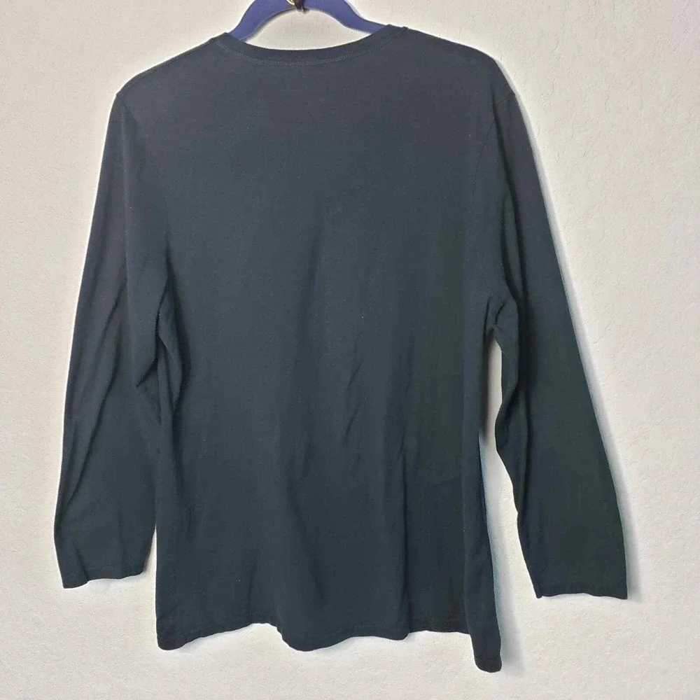 Just My Style Plus Size 1X 16W Black V-Neck Long Sleeve Embellished‎ Tunic Top - Picture 3 of 6
